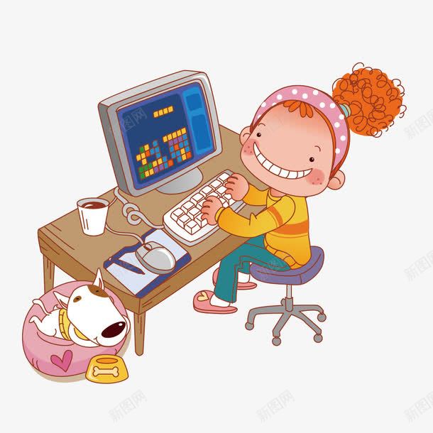 玩电脑游戏的女孩png免抠素材_新图网 https://ixintu.com 女人电脑 娱乐 工作 生活