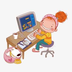 玩电脑游戏的女孩素材