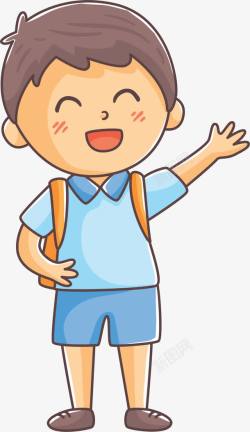 挥手的男孩矢量开学季背着书包的小男孩高清图片