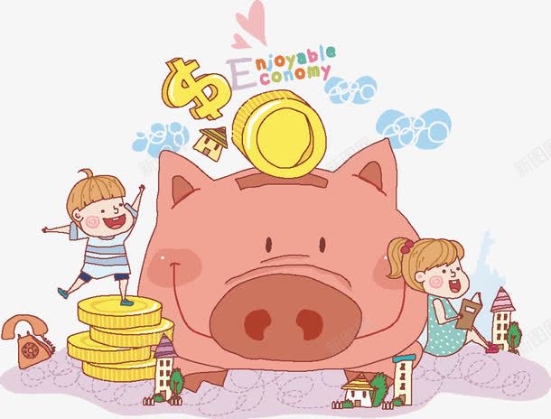 金猪储蓄png免抠素材_新图网 https://ixintu.com 卡通金猪 可爱女孩子 投币 邮费补差 金币