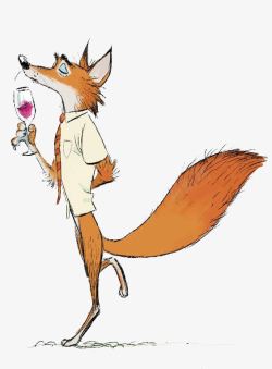 品酒酒杯品酒的狐狸高清图片