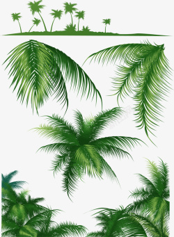 椰树叶片素材手绘绿色椰树叶片高清图片