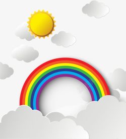 太阳云彩背景卡通雨过彩虹效果图高清图片