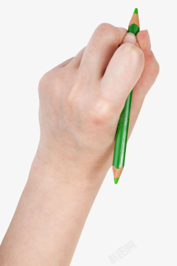 手握绿色蜡笔素材