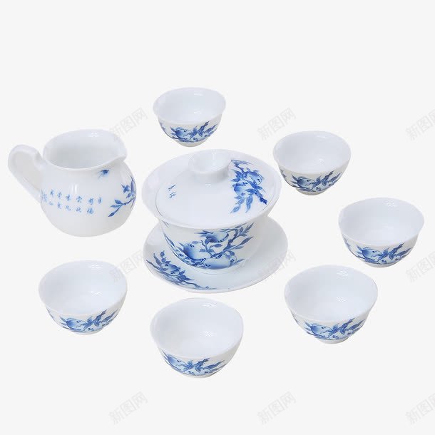 青花瓷整套茶具白色png免抠素材_新图网 https://ixintu.com 产品实物 茶具 青花瓷