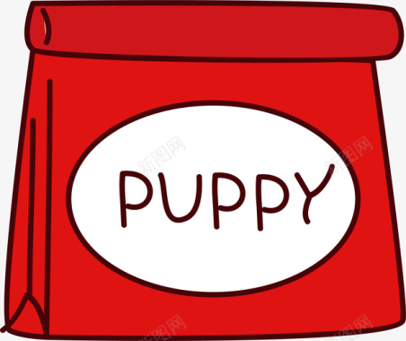 红色纸袋可爱狗粮包装矢量图背景