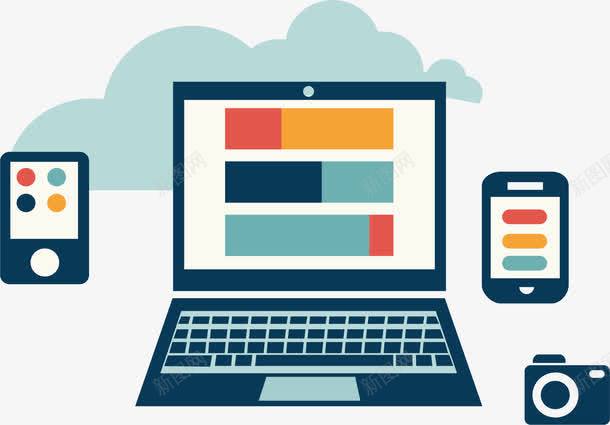深蓝电子移动设备png免抠素材_新图网 https://ixintu.com 云存储 商务 手提电脑 数码相机 智能手机 深蓝色 矢量素材
