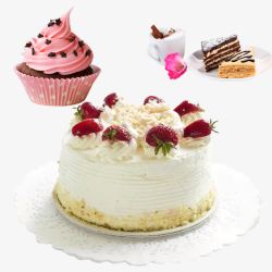 餐后甜点奶油草莓生日祝福蛋糕高清图片