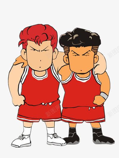 打篮球的好兄弟png免抠素材_新图网 https://ixintu.com 哥俩好 哥哥弟弟 团结 搭着肩膀 球衣 红色 铁哥们