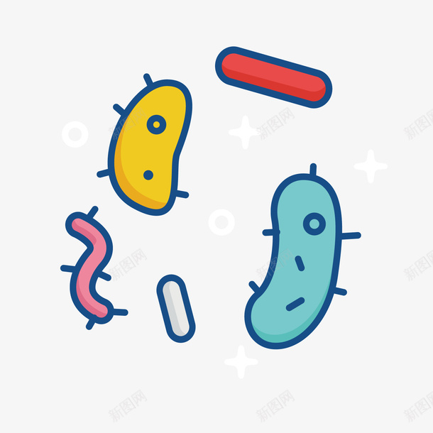 彩色细菌png免抠素材_新图网 https://ixintu.com 卡通 彩色 感染 手绘 线稿 细菌 致病
