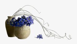 陶土蓝色花卉陶土花瓶高清图片