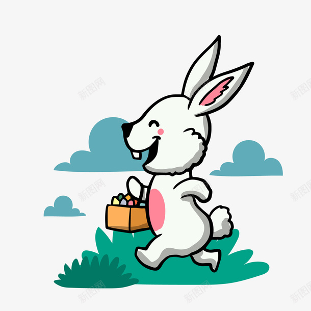 可爱白兔png免抠素材_新图网 https://ixintu.com 动物设计 小兔子 快乐 手绘 森林 植物 采蘑菇