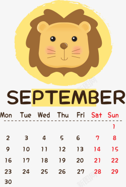 可爱的日历可爱猪年九月日历高清图片