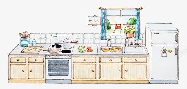 卡通厨房png免抠素材_新图网 https://ixintu.com 冰箱 创意橱柜 厨房 橱柜 烤箱