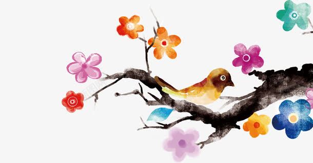 水彩树枝上的小鸟png免抠素材_新图网 https://ixintu.com 冬季 初春 彩绘 手绘 新年 过年