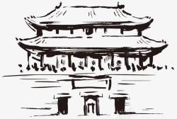 北京标志性建筑水墨故宫素描绘画图高清图片