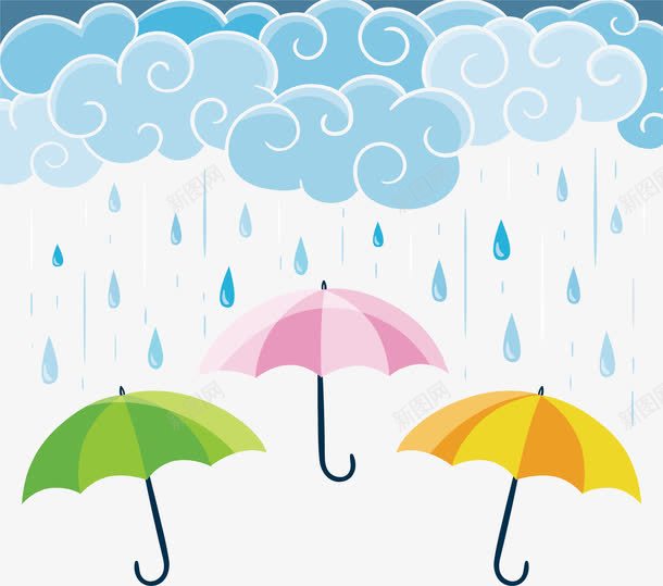 下雨天里的雨伞png免抠素材_新图网 https://ixintu.com 下雨天 彩色雨伞 矢量png 蓝色雨滴 阴天下雨 阴天雨天 阴雨天气 雨伞