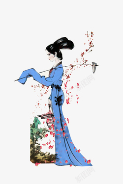金陵十二钗之黛玉黛玉葬花场景绘画高清图片