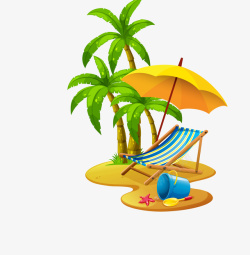 创意沙滩椅创意手绘旅行旅游插画沙滩主高清图片