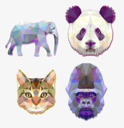 4款晶格化动物头像素材