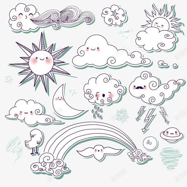 卡通手绘天气云朵png免抠素材_新图网 https://ixintu.com 云朵 天气 太阳 春雨 白色