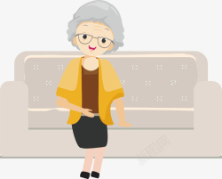 老年沙发模特手绘卡通休息的老奶奶高清图片