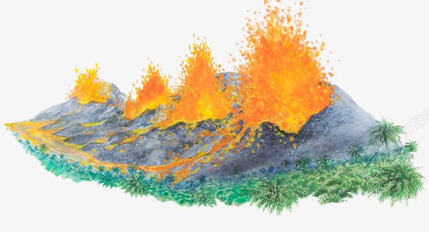 丛林火山喷发png免抠素材_新图网 https://ixintu.com 丛林 火山岩石 熔岩 自然灾害