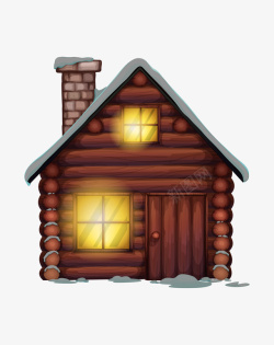 手绘小木屋木头搭建的房屋高清图片