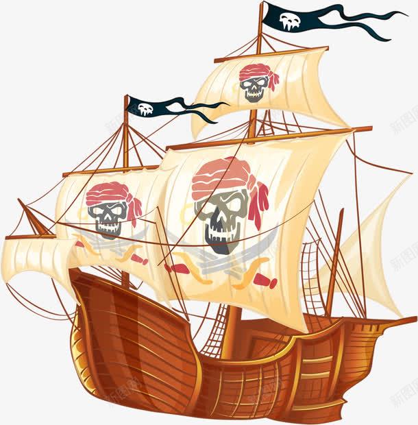 卡通海盗船png免抠素材_新图网 https://ixintu.com 卡通 插画 海盗 海盗船 航帆 航海 骷髅