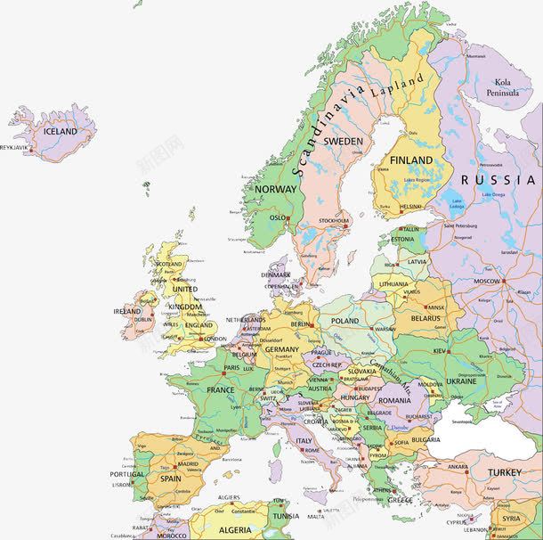 欧洲地图png免抠素材_新图网 https://ixintu.com 国家 地区 地图 欧洲地图 英文版地图