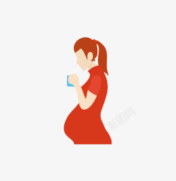 卡通手绘喝水的孕妇素材