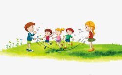 儿童跳绳卡通儿童草地上跳绳高清图片