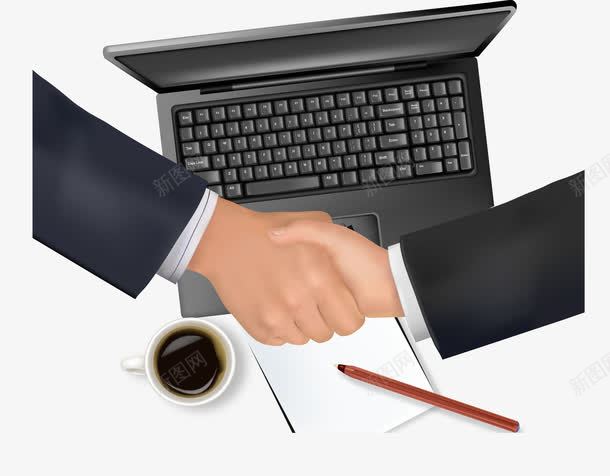 电脑桌前签约谈判png免抠素材_新图网 https://ixintu.com 咖啡 商务谈判 商务面谈 握手 电脑 笔记本