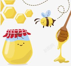 玻璃罐子里的蜂蜜卡通蜂蜜元素高清图片