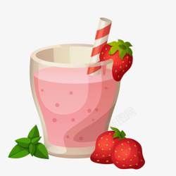 红色吸管草莓奶昔饮品高清图片