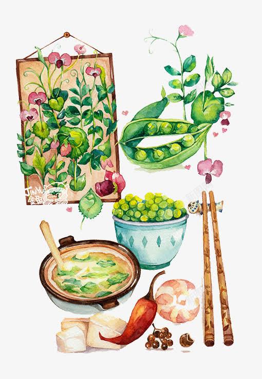 卡通手绘青豆png免抠素材_新图网 https://ixintu.com 卡通 吃货 大餐 手绘 插画 美食 食物 餐饮