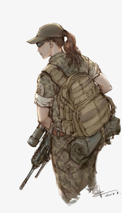 迷彩背包戴墨镜穿迷彩服的女兵高清图片