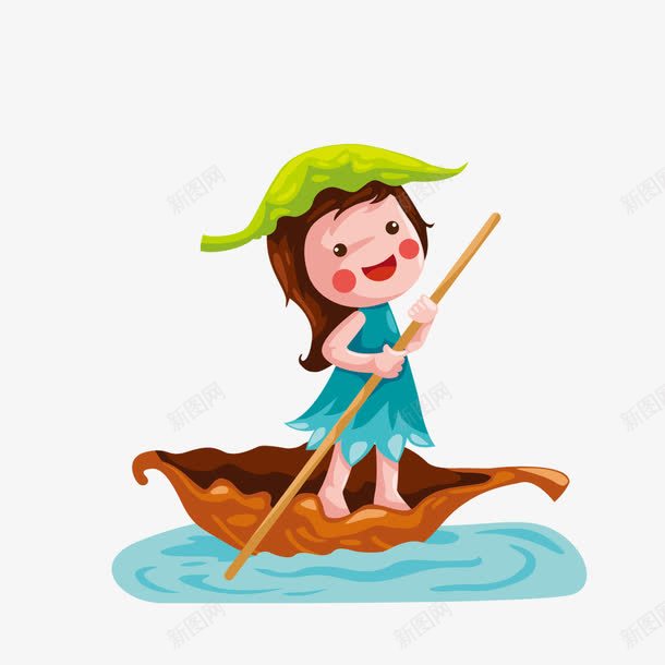 创意手绘划着小船的小姑娘png免抠素材_新图网 https://ixintu.com 创意 小姑娘 小船