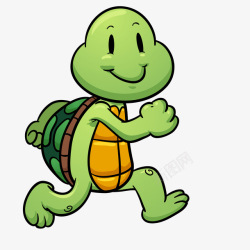 黄绿色乌龟卡通手绘跑步的乌龟动物矢量图高清图片