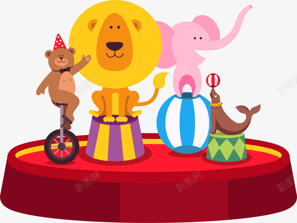卡通立体马戏团动物png免抠素材_新图网 https://ixintu.com 可爱动物 小动物 微笑动物 游乐设施 装饰图案 马戏团