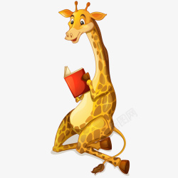 长颈鹿矢量图卡通看书阅读的长颈鹿高清图片
