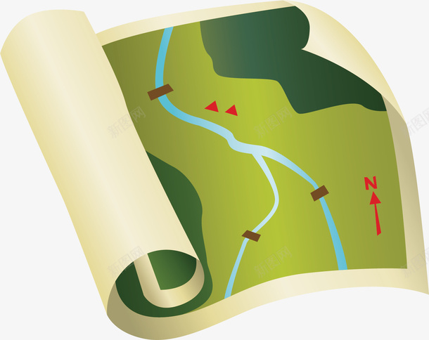 野外探索地图矢量图ai免抠素材_新图网 https://ixintu.com 卷轴 地图 小河 美丽 草地 野外风光 矢量图