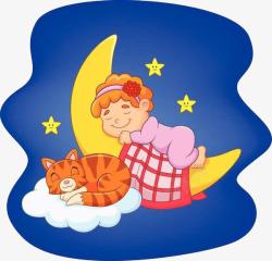 进入梦乡在月亮上睡觉的小孩高清图片