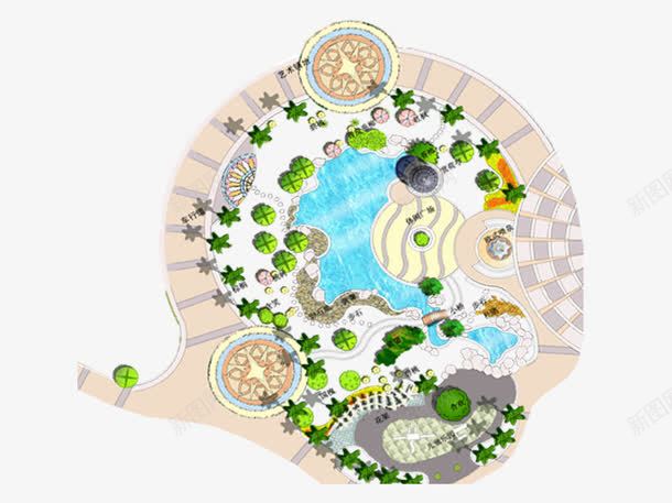 休闲中心俯视图png免抠素材_新图网 https://ixintu.com 建筑俯视图 植物 水池 石板路