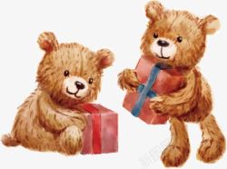 手绘毛绒玩具手绘拿着礼盒的熊高清图片