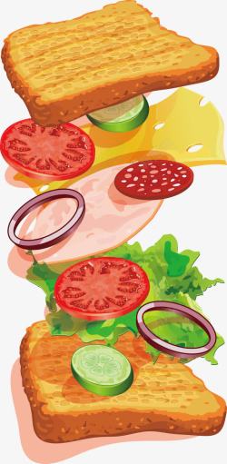 蔬菜奶酪手绘蔬菜三明治高清图片