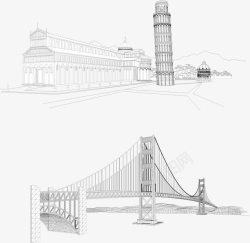 素描大桥建筑素描图高清图片