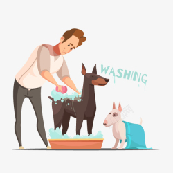 人物手绘图狗狗洗澡卡通图案高清图片