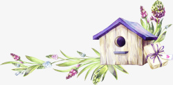 水彩木屋手绘水彩鸟巢小木屋高清图片