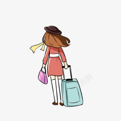 卡通拿着行李箱旅行的女孩素材